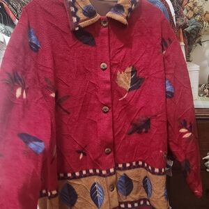 Talbots Red and Tan Leaf Pattern Teddy Jacket